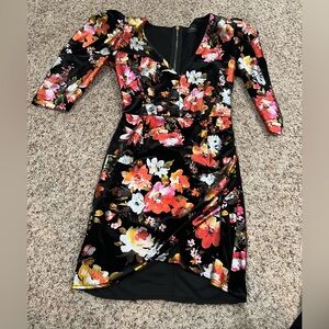 Bronx and Banco Pink Ruched Bodycon Dress V-Neck Cocktail